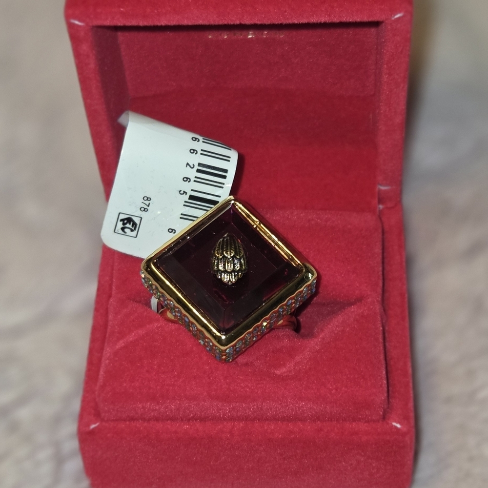 Kurt Geiger Square Stone Cocktail Ring With Turquoise Accents, NWT Size 8 - Picture 4 of 4
